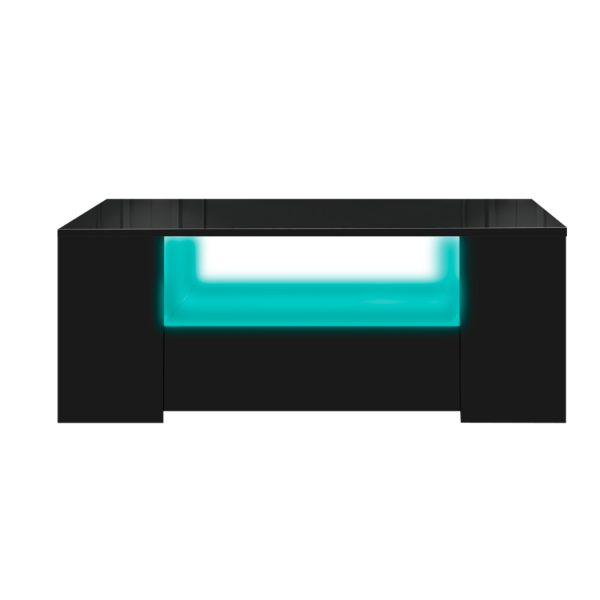 Coffee Table LED Lights High Gloss Storage Drawer Living Room