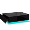 Coffee Table LED Lights High Gloss Storage Drawer Living Room – Black