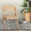 Foldable Single Deck Chair Solid Wood Rubberwood Rattan Lounge Seat