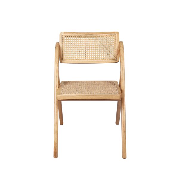 Foldable Single Deck Chair Solid Wood Rubberwood Rattan Lounge Seat