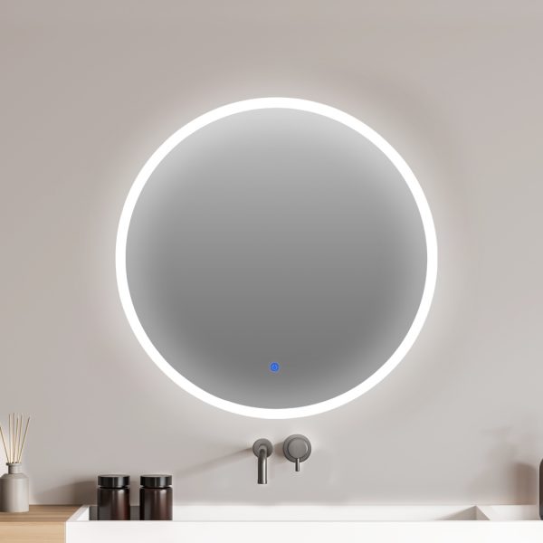 LED Wall Mirror Round Anti-fog Bathroom Mirrors Makeup Light Decor – 90 cm