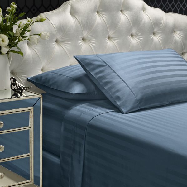 Royal Comfort 1200 Thread count Damask Stripe Cotton Blend sheet sets – QUEEN, Blue Fog