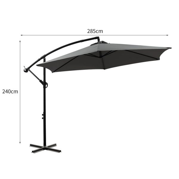 3M Outdoor Umbrella Cantilever Cover Garden Patio Beach Umbrellas Crank – Grey