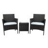 Outdoor Furniture Set Patio Garden 3 Pcs Chair Table Rattan Wicker Cushion Seat – Black