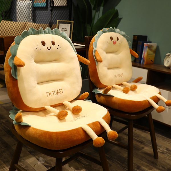 Cute Face Toast Bread Cushion Stuffed Car Seat Plush Cartoon Back Support Pillow Home Decor