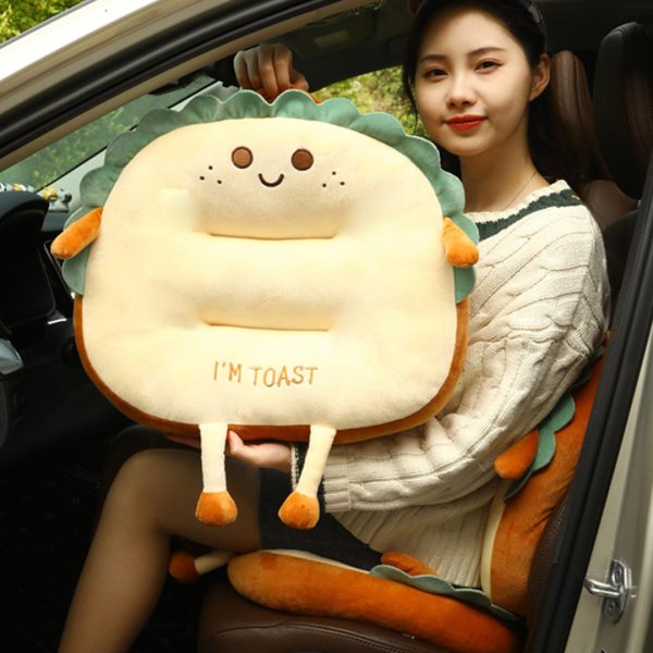 Cute Face Toast Bread Cushion Stuffed Car Seat Plush Cartoon Back Support Pillow Home Decor – 1