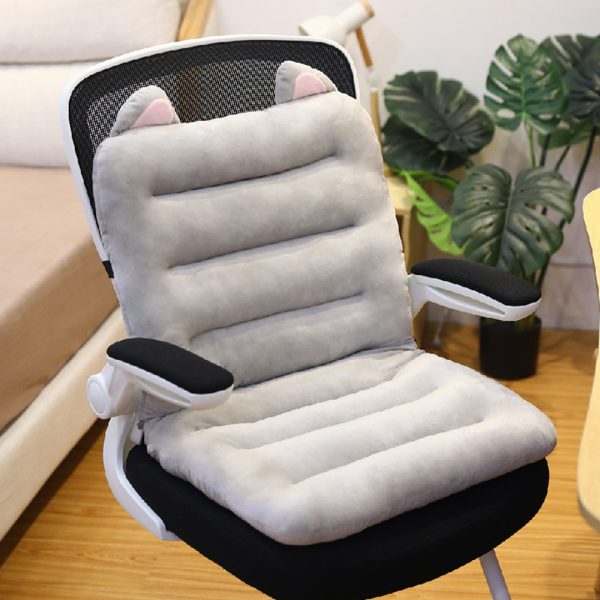 Grey One Piece Siamese Cushion Office Sedentary Butt Mat Back Waist Chair Support Home Decor With Cat Ears