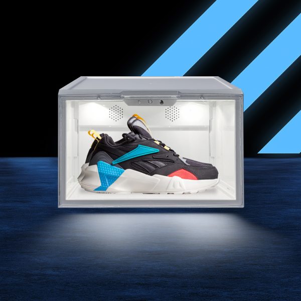 LED Sneaker Display Case Lighted Shoe Storage Boxes Sound Control Magnetic