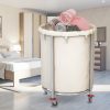 2X Stainless Steel Commercial Round Soiled Linen Laundry Trolley Cart with Wheels White