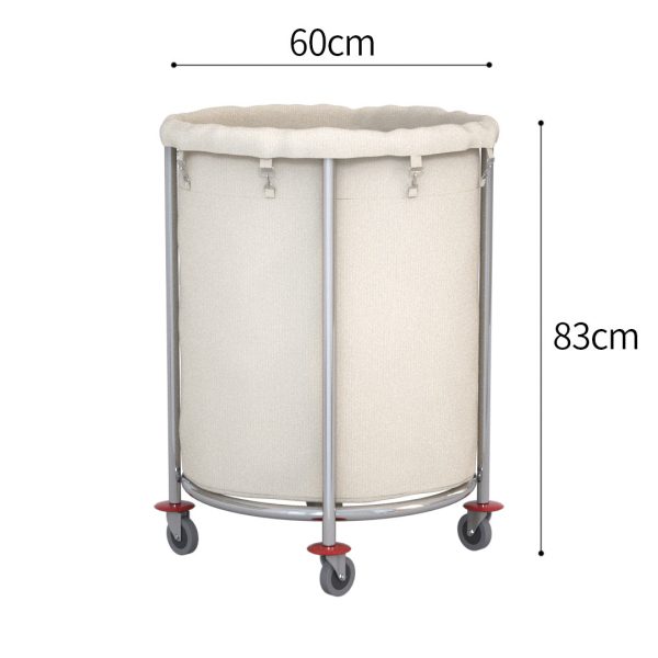 2X Stainless Steel Commercial Round Soiled Linen Laundry Trolley Cart with Wheels White