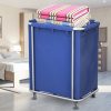 2X Stainless Steel Commercial Square Soiled Linen Laundry Trolley Cart with Wheels Blue