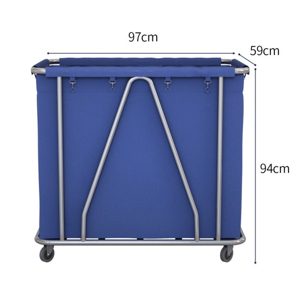 2X Stainless Steel Commercial Large Soiled Linen Laundry Trolley Cart with Wheels Blue
