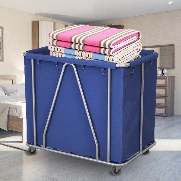 2X Stainless Steel Commercial Large Soiled Linen Laundry Trolley Cart with Wheels Blue