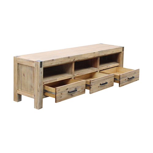 Norman TV Cabinet with 3 Storage Drawers with Shelf Solid Acacia Wooden Frame Entertainment Unit in Oak Colour