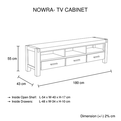 Norman TV Cabinet with 3 Storage Drawers with Shelf Solid Acacia Wooden Frame Entertainment Unit in Oak Colour
