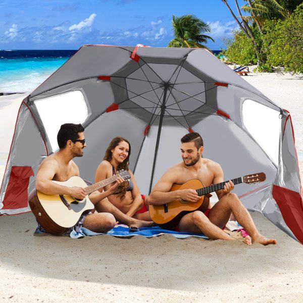 Beach Umbrella Outdoor Umbrellas Sun Shade Garden Shelter – 2.33M, Red