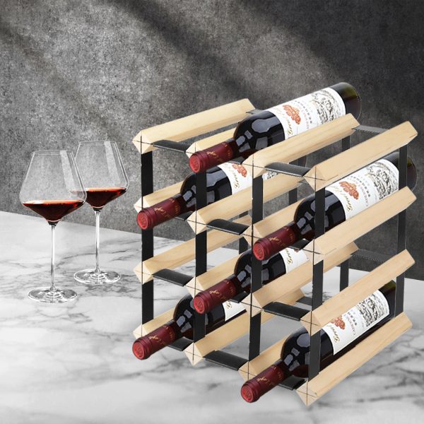 Timber Wine Storage Rack  Wooden Cellar Organiser Display Stand – 12 Bottle