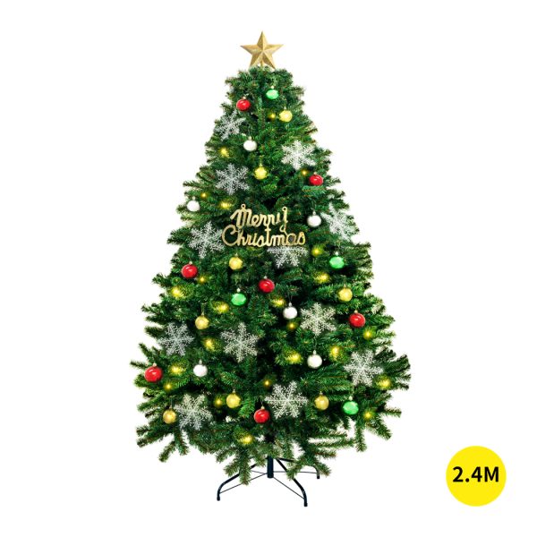 Christmas Tree Kit Xmas Decorations Colorful Plastic Ball Baubles with LED Light – 2.4 M