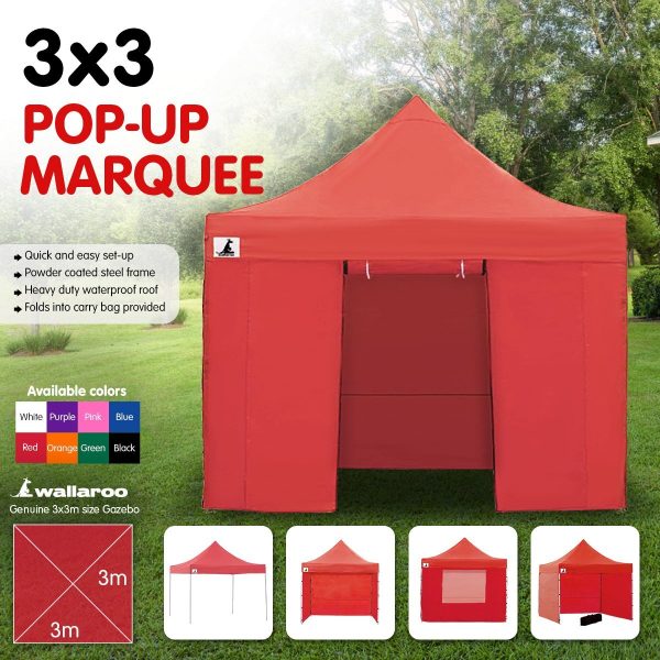 Gazebo Tent Marquee 3×3 PopUp Outdoor Wallaroo – Red