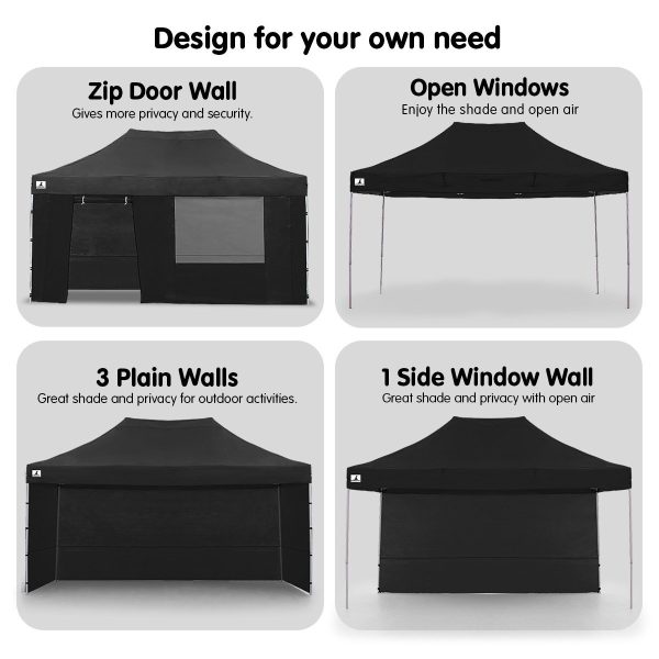 Gazebo Tent Marquee 3×4.5m PopUp Outdoor Wallaroo – Black