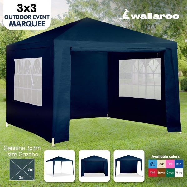 3m x 3m Wallaroo Outdoor Party Wedding Event Gazebo Tent – Blue