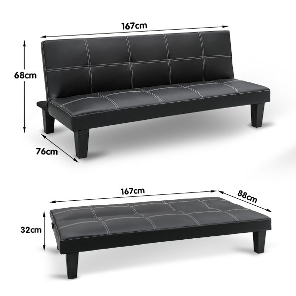 Cynwyd 2 Seater Modular Faux Leather Fabric Sofa Bed Couch – Black