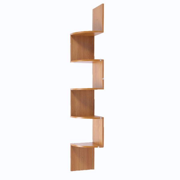 Sarantino 5-Tier Corner Wall Shelf Display Storage Shelves – Beech