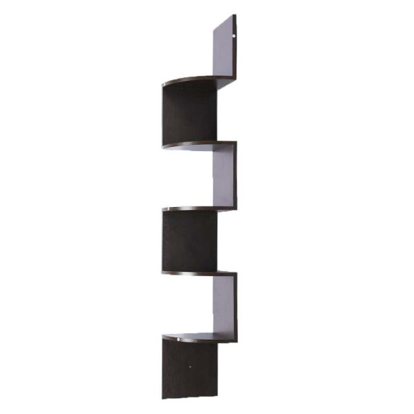 Sarantino 5-Tier Corner Wall Shelf Display Storage Shelves – Dark Brown
