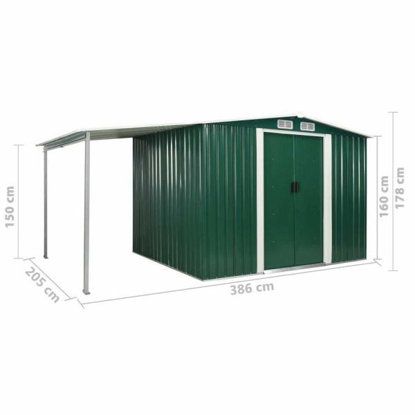 Garden Shed with Sliding Doors Steel – 386x205x178 cm, Green