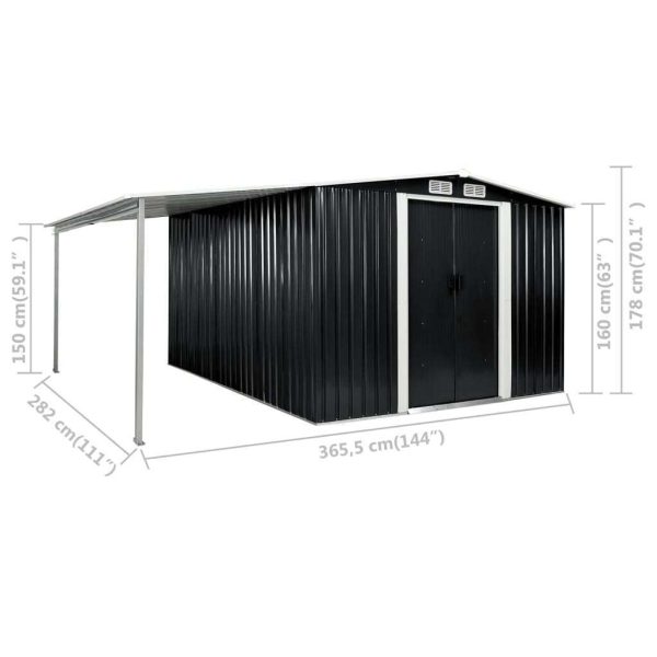 Garden Shed with Sliding Doors Steel – 386x312x178 cm, Anthracite