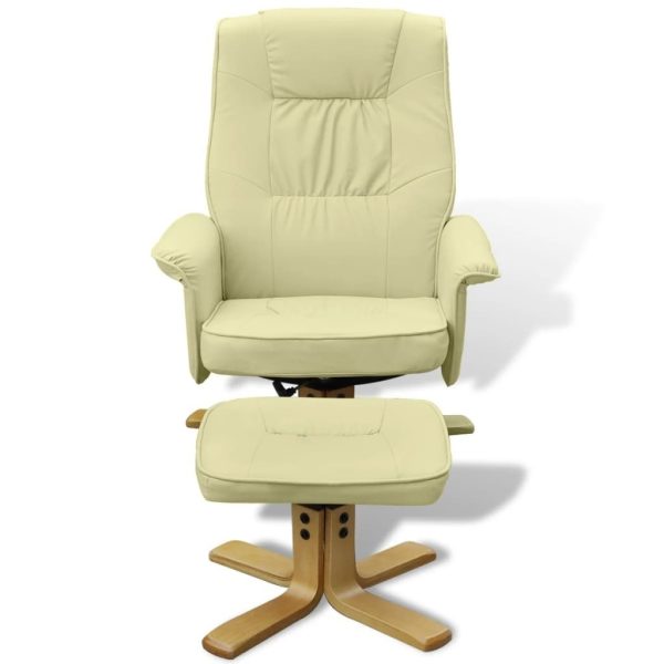 Armchair with Footrest Cream White Faux Leather