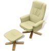Armchair with Footrest Cream White Faux Leather