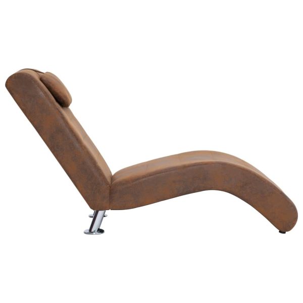 Chaise Longue with Pillow Brown Faux Suede Leather
