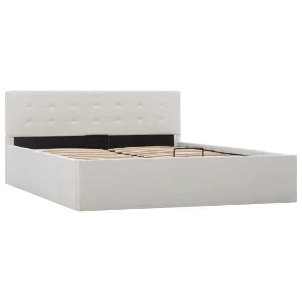 Wallaroo Hydraulic Storage Bed Frame White Faux Leather 137×187 cm Double Size