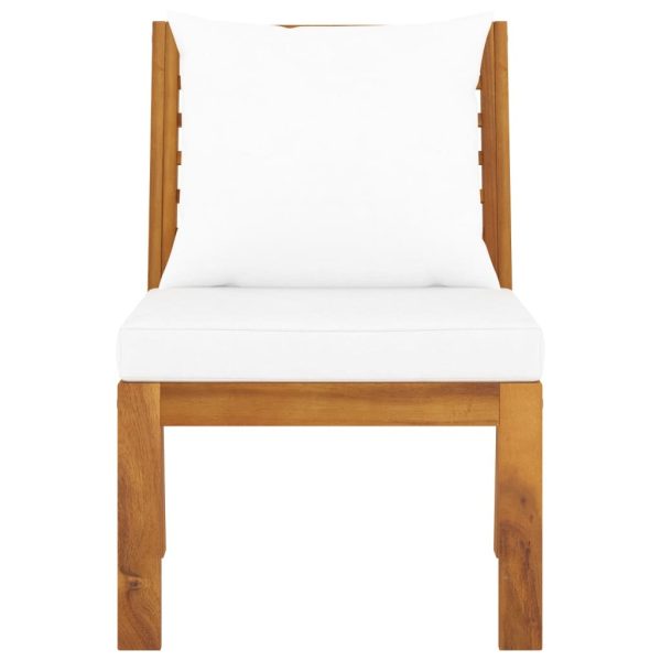 3 Piece Garden Lounge Set with Cushion Solid Acacia Wood – Cream, Middle Sofa + Corner Sofa + Coffee Table