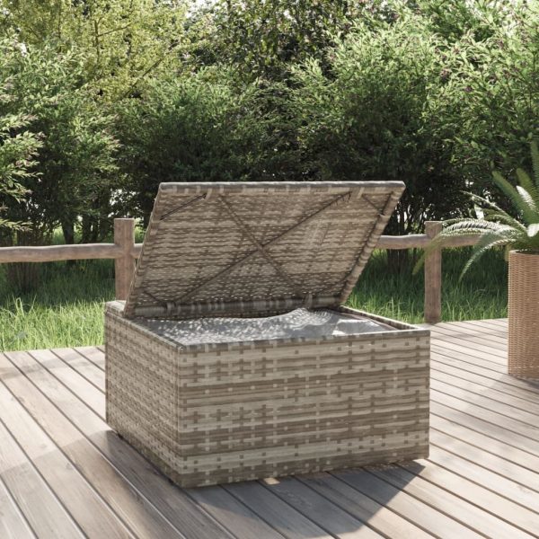 Garden Footrest with Cushion Grey 55x55x30 cm Poly Rattan