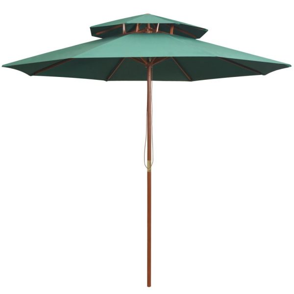 Double Decker Parasol 270×270 cm Wooden Pole – Green