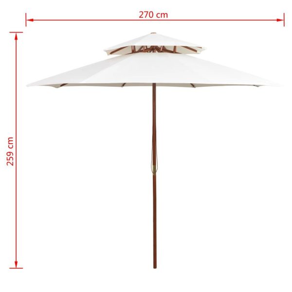 Double Decker Parasol 270×270 cm Wooden Pole – Cream