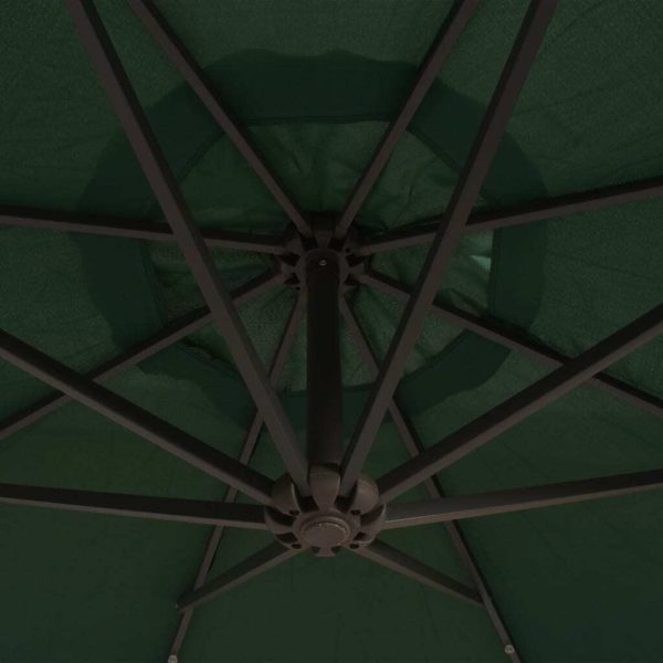 Hanging Parasol with LED Lighting Metal Pole – 300 cm, Green