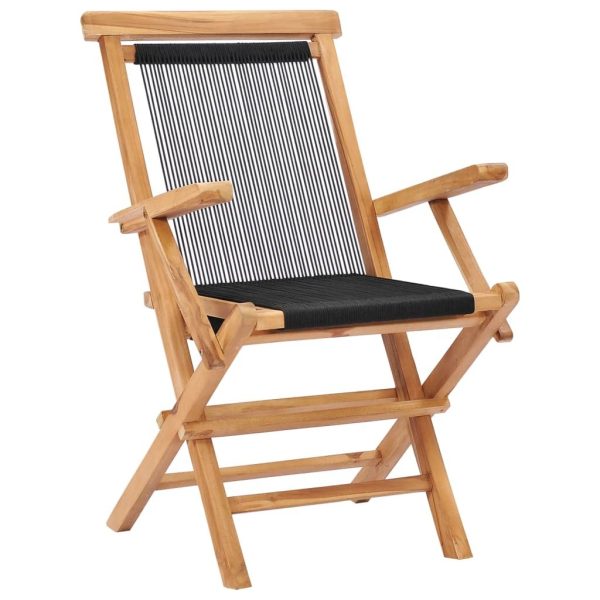 Folding Garden Chairs 2 pcs Solid Teak Wood and Rope – With Armrest