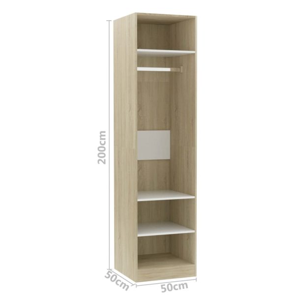 Wardrobe Engineered Wood – 50x50x200 cm, White and Sonoma Oak