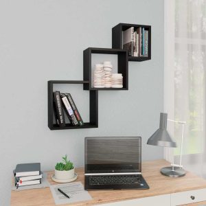 Cube Wall Shelves 68x15x68 cm Engineered Wood – Black