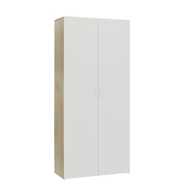 Shoe Cabinet 80×35.5×180 cm Engineered Wood – White and Sonoma Oak