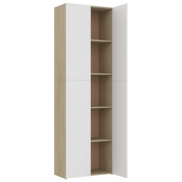 Office Cabinet 60x32x190 cm Engineered Wood – White and Sonoma Oak
