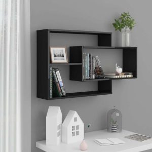 Wall Shelves 104x20x58.5 cm Engineered Wood – High Gloss Black