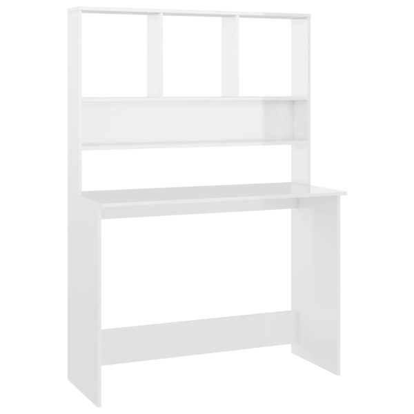 Desk with Shelves 110x45x157 cm Engineered Wood – High Gloss White