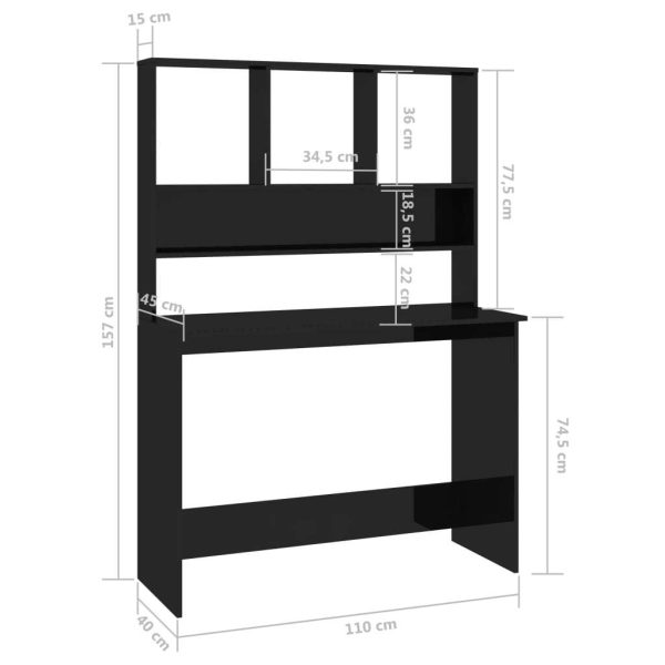 Desk with Shelves 110x45x157 cm Engineered Wood – High Gloss Black