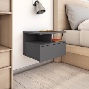 Cove Floating Nightstand 40x31x27 cm Engineered Wood – High Gloss Grey, 2