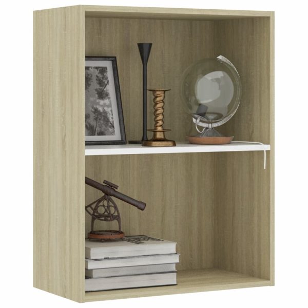 2-Tier Book Cabinet – 60x30x76.5 cm, White and Sonoma Oak