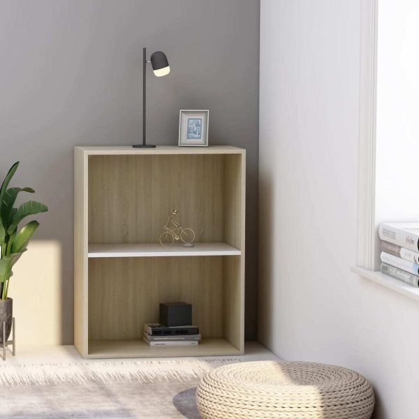 2-Tier Book Cabinet – 60x30x76.5 cm, White and Sonoma Oak